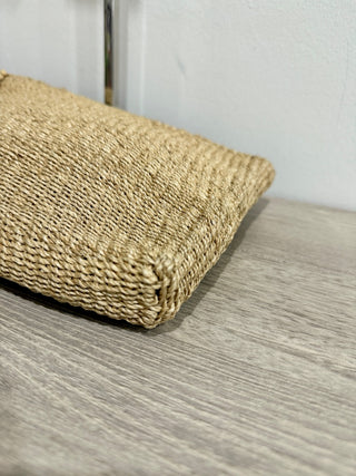Aranaz Raffia and Wood Beads Small Clutch Handbag Beige