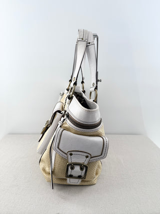 Coach Legacy Natural Straw & Leather Large Shoulder Tote Bag White Beige
