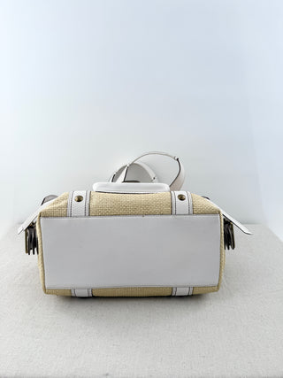 Coach Legacy Natural Straw & Leather Large Shoulder Tote Bag White Beige