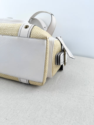 Coach Legacy Natural Straw & Leather Large Shoulder Tote Bag White Beige