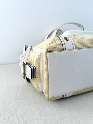 Coach Legacy Natural Straw & Leather Large Shoulder Tote Bag White Beige