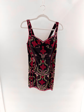 Charo Ruiz embroidered smocked mini dress, XS