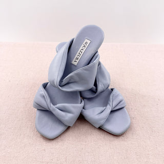 Aquazzura Leather Slip On Twist Strap Kitten Heel Mule Blue Women's Size EU 37
