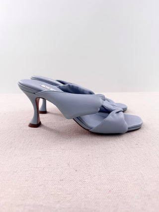 Aquazzura Leather Slip On Twist Strap Kitten Heel Mule Blue Women's Size EU 37