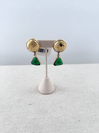 Chanel vintage clip on earrings hammered metal and stone 1990's
