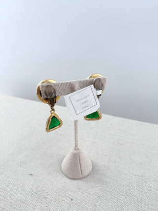 Chanel vintage clip on earrings hammered metal and stone 1990's