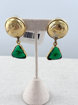 Chanel vintage clip on earrings hammered metal and stone 1990's