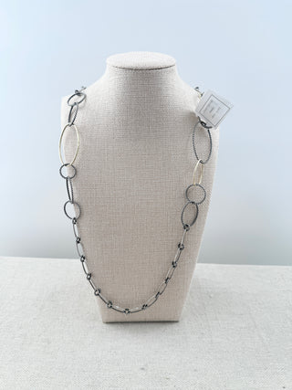 David Yurman long cable silver and gold necklace