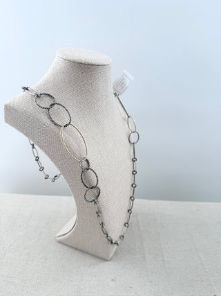 David Yurman long cable silver and gold necklace