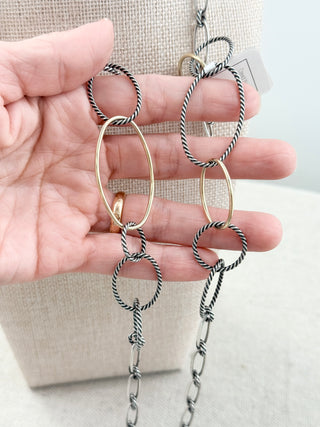 David Yurman long cable silver and gold necklace