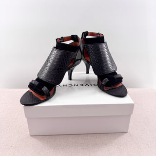 Givenchy Python Leather & Suede Kitten Heel Sandals Black Women's Size EU 39.5