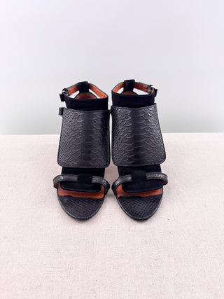 Givenchy Python Leather & Suede Kitten Heel Sandals Black Women's Size EU 39.5