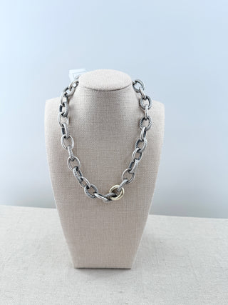 David Yurman oval link sterling silver and 18 k gold necklace