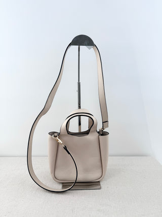 Ann Taylor Small Leather Handbag with Crossbody Strap Beige