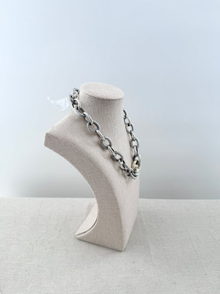 David Yurman oval link sterling silver and 18 k gold necklace