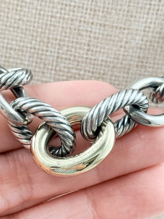 David Yurman oval link sterling silver and 18 k gold necklace