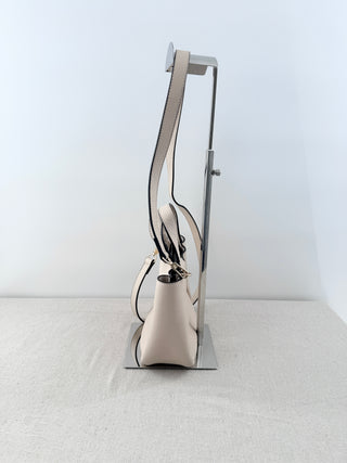 Ann Taylor Small Leather Handbag with Crossbody Strap Beige