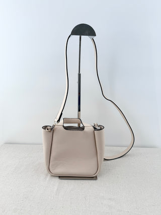 Ann Taylor Small Leather Handbag with Crossbody Strap Beige