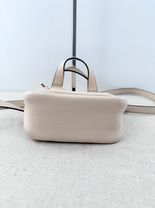 Ann Taylor Small Leather Handbag with Crossbody Strap Beige