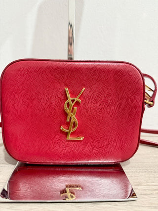 Saint Laurent Small Grain de Poudre Classic Monogram Camera Bag Red
