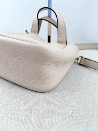 Ann Taylor Small Leather Handbag with Crossbody Strap Beige
