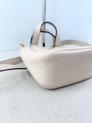 Ann Taylor Small Leather Handbag with Crossbody Strap Beige