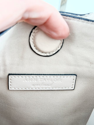 Ann Taylor Small Leather Handbag with Crossbody Strap Beige