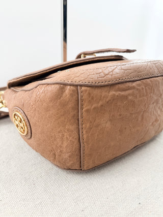 Tory Burch Brown pebbled leather satchel cross body bag