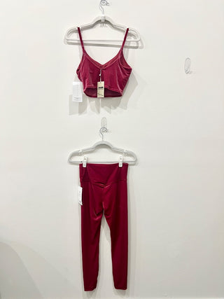 NWT Athleta Elation Velvet Crop Top & Tight Leggings Set Raspberry Women's Small