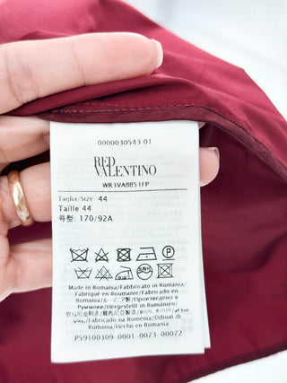 RED Valentino wrap-style mini dress with puff sleeves and oversized bow waist in structured cotton fabric, 8