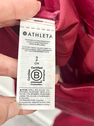 NWT Athleta Elation Velvet Crop Top & Tight Leggings Set Raspberry Women's Small