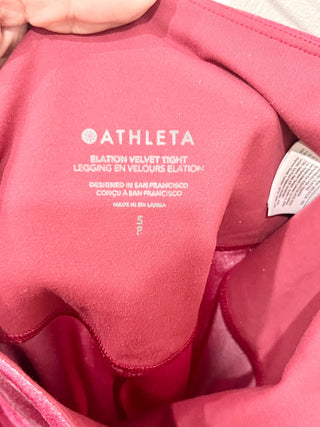 NWT Athleta Elation Velvet Crop Top & Tight Leggings Set Raspberry Women's Small