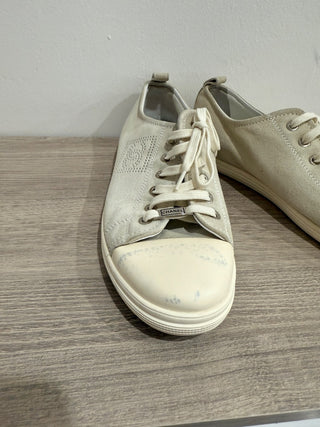 Chanel Suede Lace Up Low Top Comfort Sneakers Shoes Nude Women's Size 39 / US 9