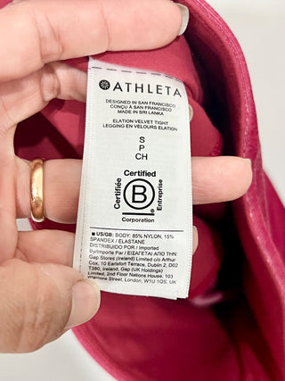 NWT Athleta Elation Velvet Crop Top & Tight Leggings Set Raspberry Women's Small
