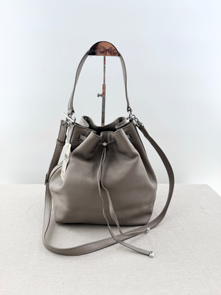 Tory Burch Gray bucket bag with top handle strap and cross body strap