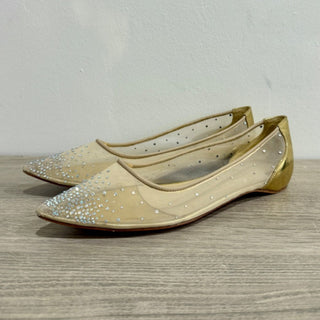 Christian Louboutin Follies Strass Pointy Toe Mesh Ballerina Flat Gold 39 / US 9