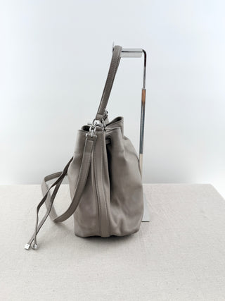 Tory Burch Gray bucket bag with top handle strap and cross body strap