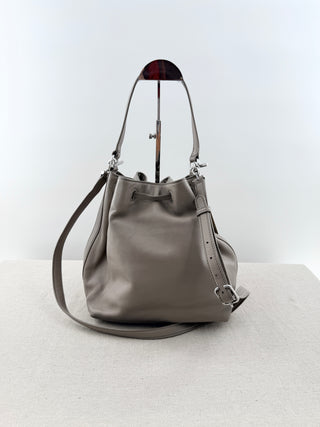 Tory Burch Gray bucket bag with top handle strap and cross body strap