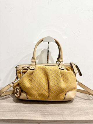 Gucci Sukey Diamante Canvas and Leather Satchel Handbag Yellow/Beige