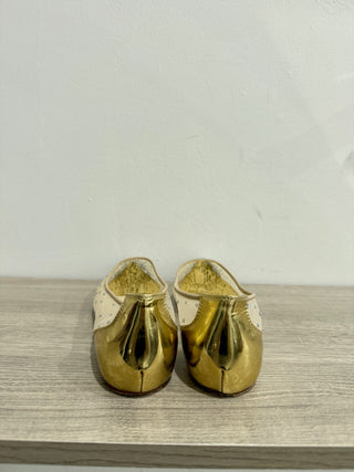 Christian Louboutin Follies Strass Pointy Toe Mesh Ballerina Flat Gold 39 / US 9