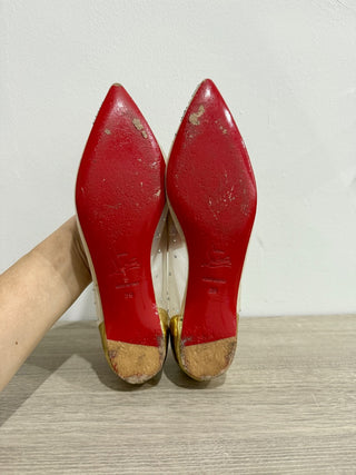 Christian Louboutin Follies Strass Pointy Toe Mesh Ballerina Flat Gold 39 / US 9