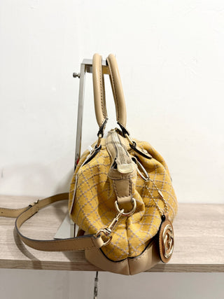 Gucci Sukey Diamante Canvas and Leather Satchel Handbag Yellow/Beige