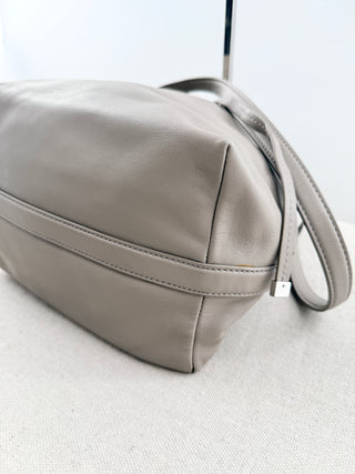 Tory Burch Gray bucket bag with top handle strap and cross body strap