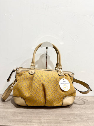 Gucci Sukey Diamante Canvas and Leather Satchel Handbag Yellow/Beige