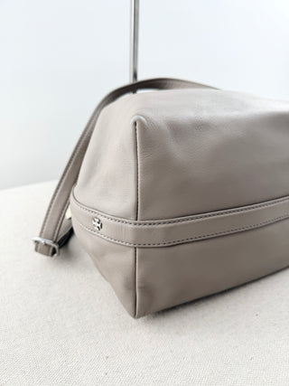 Tory Burch Gray bucket bag with top handle strap and cross body strap