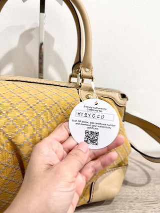 Gucci Sukey Diamante Canvas and Leather Satchel Handbag Yellow/Beige