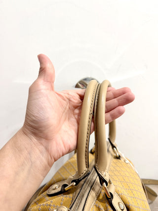 Gucci Sukey Diamante Canvas and Leather Satchel Handbag Yellow/Beige