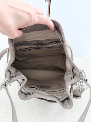 Tory Burch Gray bucket bag with top handle strap and cross body strap