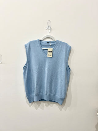 Loro Piana Sleeveless Wool Blend V-Neck Pullover Vest Light Blue Mens Size Large