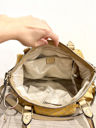 Gucci Sukey Diamante Canvas and Leather Satchel Handbag Yellow/Beige